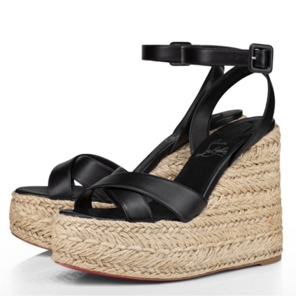 Christian Louboutin LIKE NEW Mariza 130 black leather wedges RETAIL 945